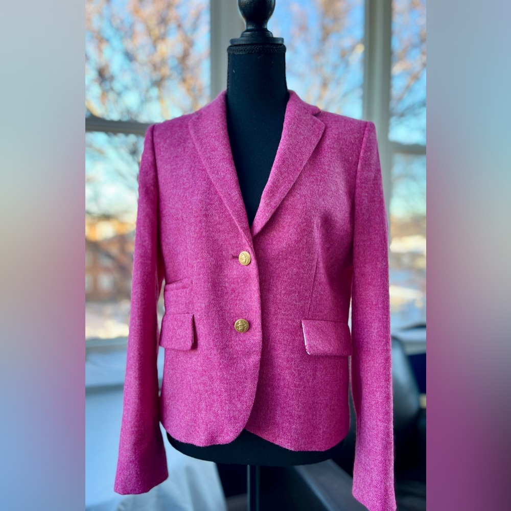 Brooks Brothers Fuchsia Pink Tweed Wool Blazer with Gold Buttons